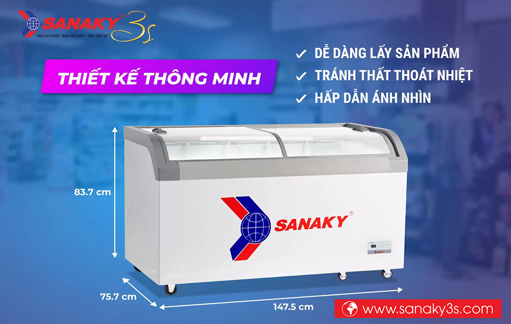 Kích thước tủ đông Sanaky VH-888KA