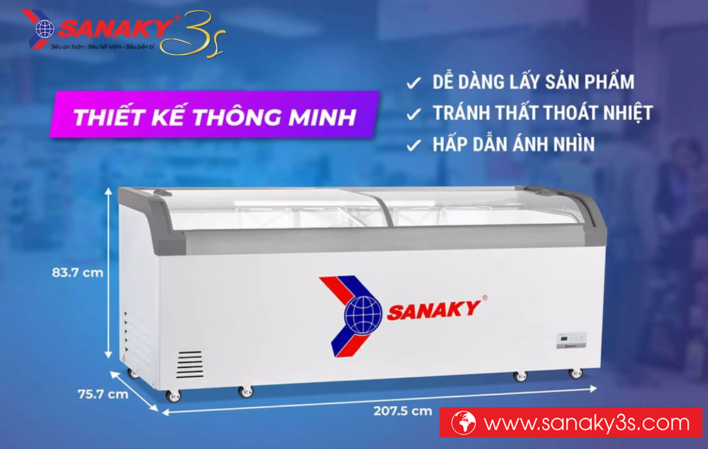 Kích thước Tủ đông Sanaky VH-1008KA