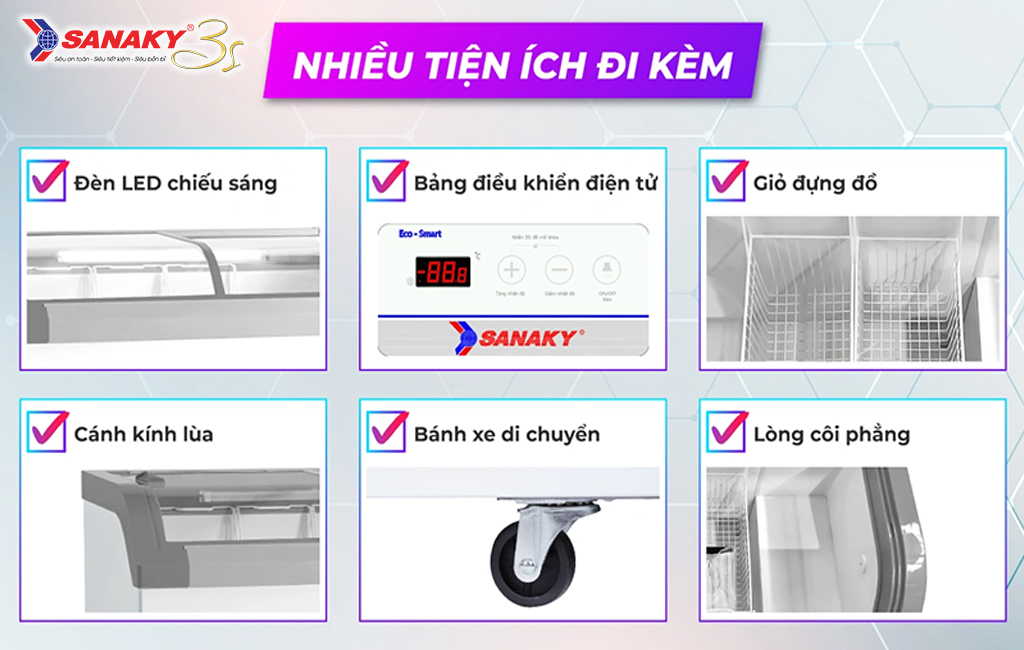 Tủ đông Sanaky VH-4899KB nhiều tiện ích đi kèm