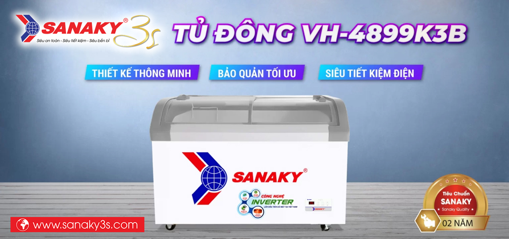 Tủ đông Sanaky Inverter VH-4899K3B mặt kính cong