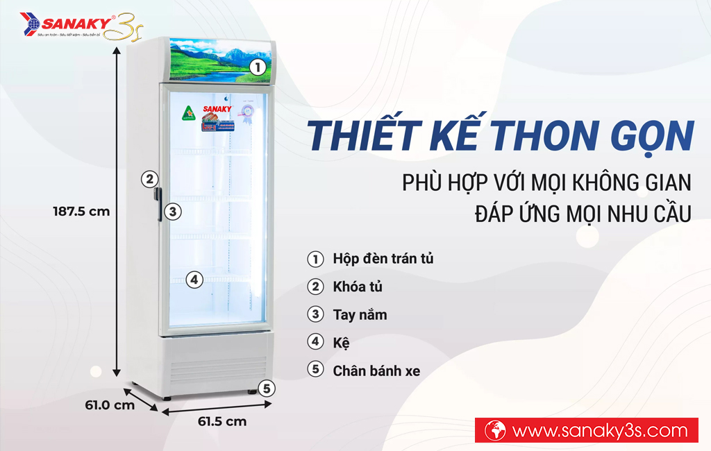 Kích thước Tủ mát inverter Sanaky VH-3589K3