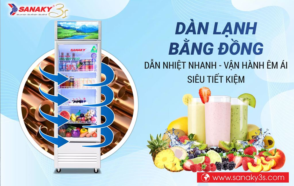 Tủ mát inverter Sanaky VH-5089K3 dàn đồng