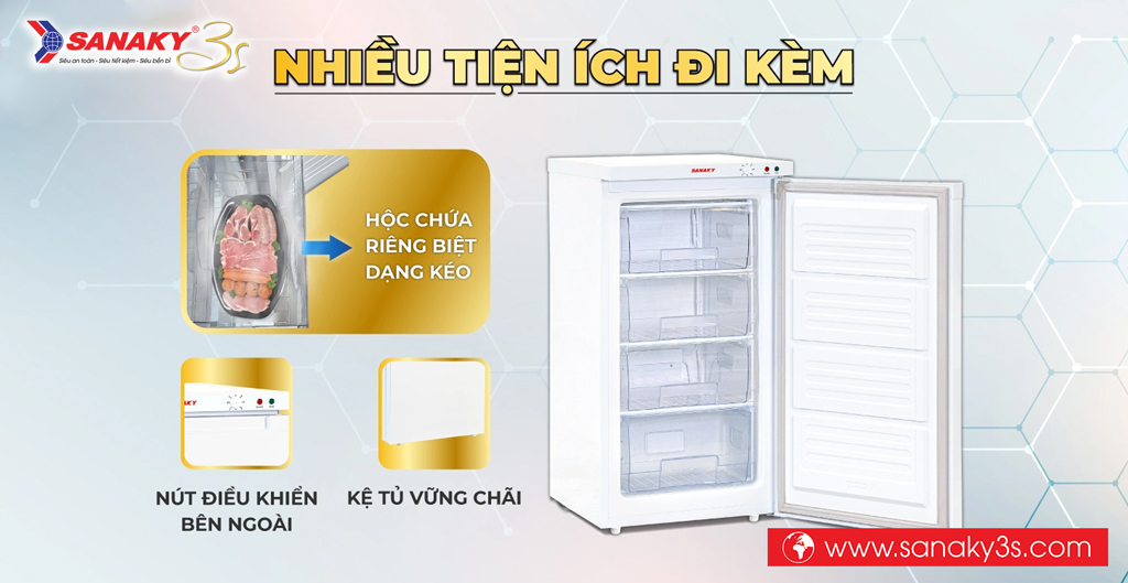 Tủ đông đứng Sanaky VH-160VD nhỏ gọn nhiều tiện ích đi kèm