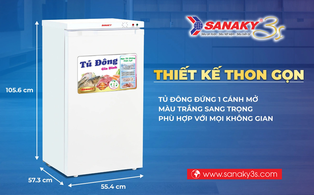 Tủ đông đứng Sanaky VH-160VD nhỏ gọn
