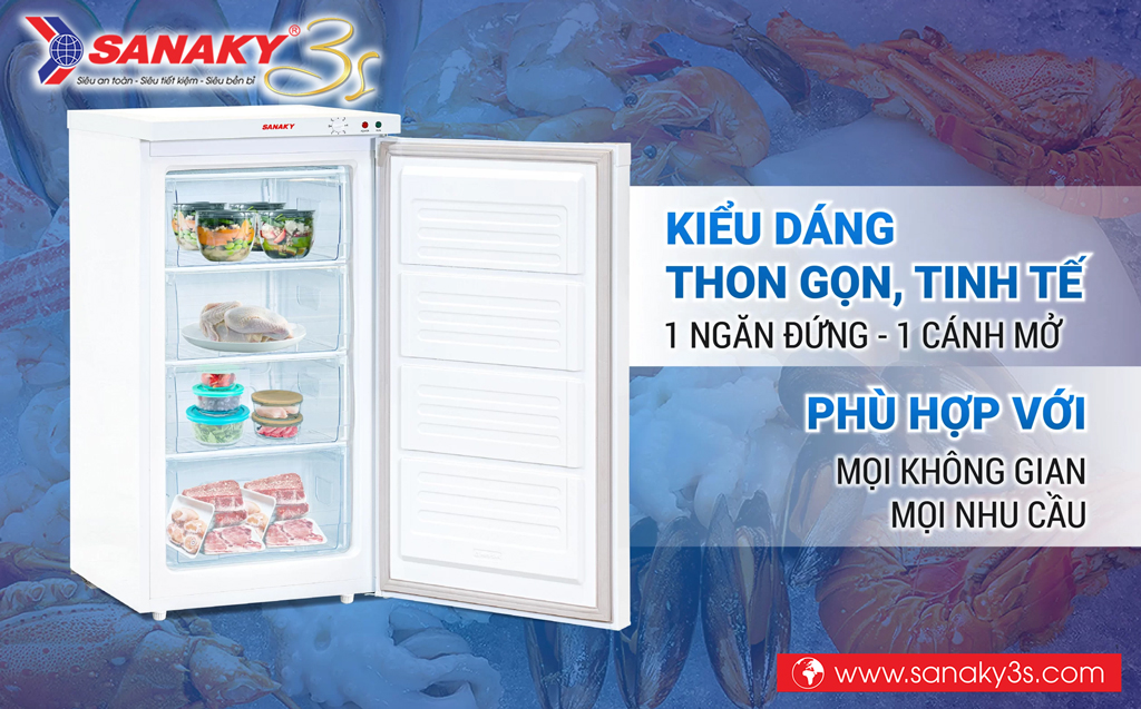 Tủ đông đứng Sanaky VH-160VD thon gọn, tinh tế