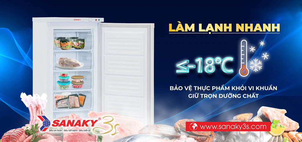 Tủ đông đứng Sanaky VH-180VD làm lạnh nhanh