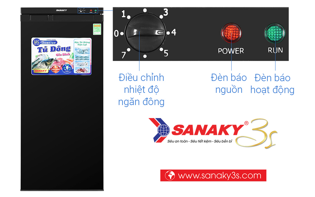 Tủ đông đứng Sanaky VH-180VD3 điều chỉnh nhiệt độ