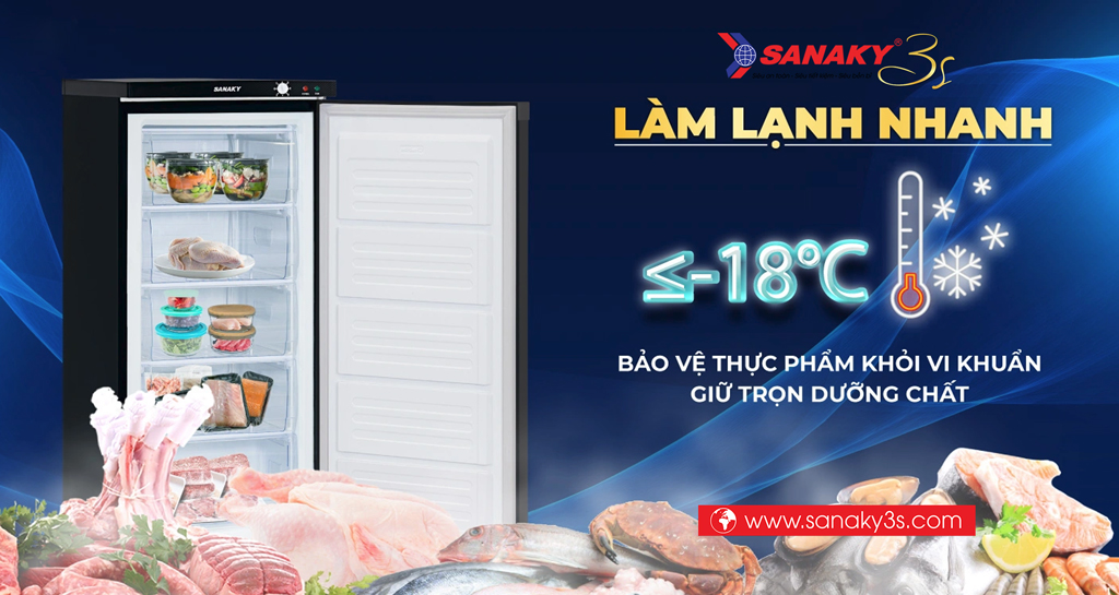 Tủ đông đứng Sanaky VH-180VD3 làm lạnh cực sâu