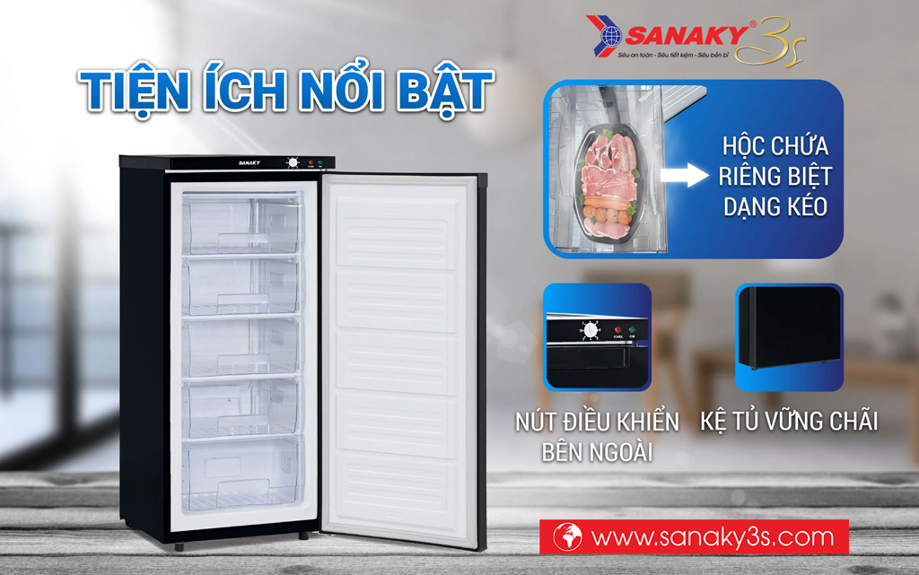 Tủ đông đứng Sanaky VH-180VD3 nhiều tiện ích