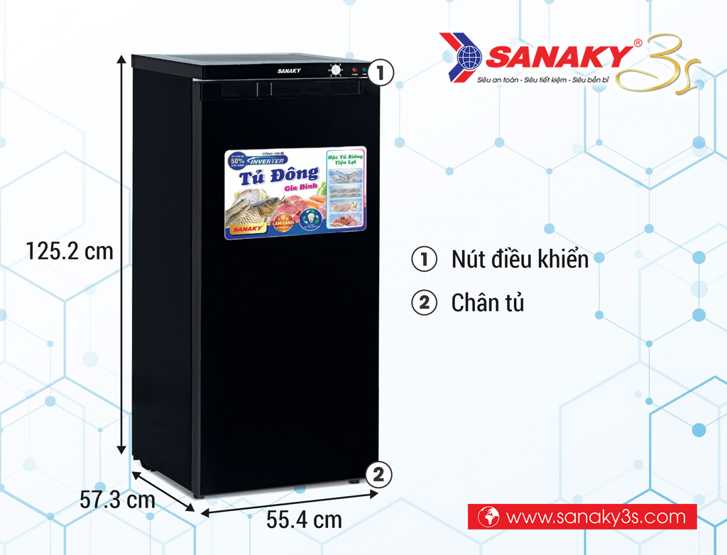 Tủ đông đứng Sanaky VH-180VD3 thiết kế mới