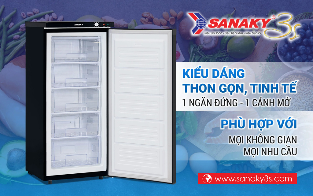 Tủ đông đứng Sanaky VH-180VD3 thiết kế mới thon gọn