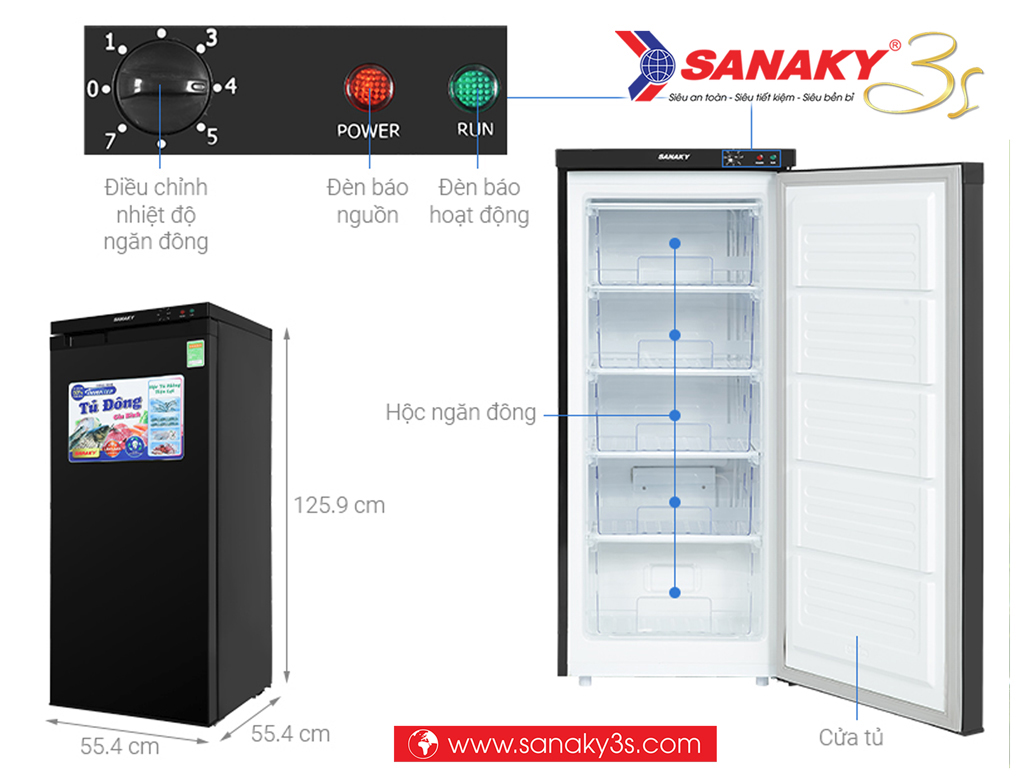 Tủ đông đứng Sanaky VH-180VD3 thông số kỹ thuật
