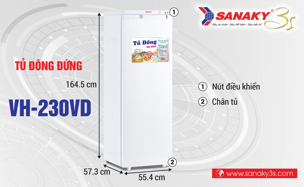 Tủ đông đứng Sanaky VH-230VD 213 lít