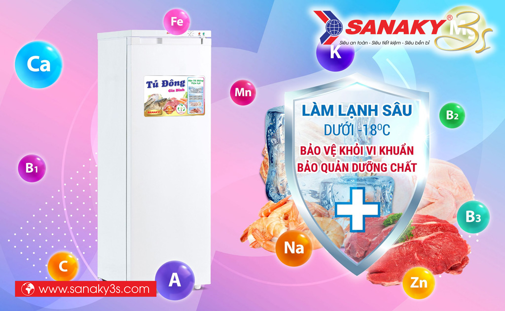 Tủ đông đứng Sanaky VH-230VD diệt khuẩn hiệu quả