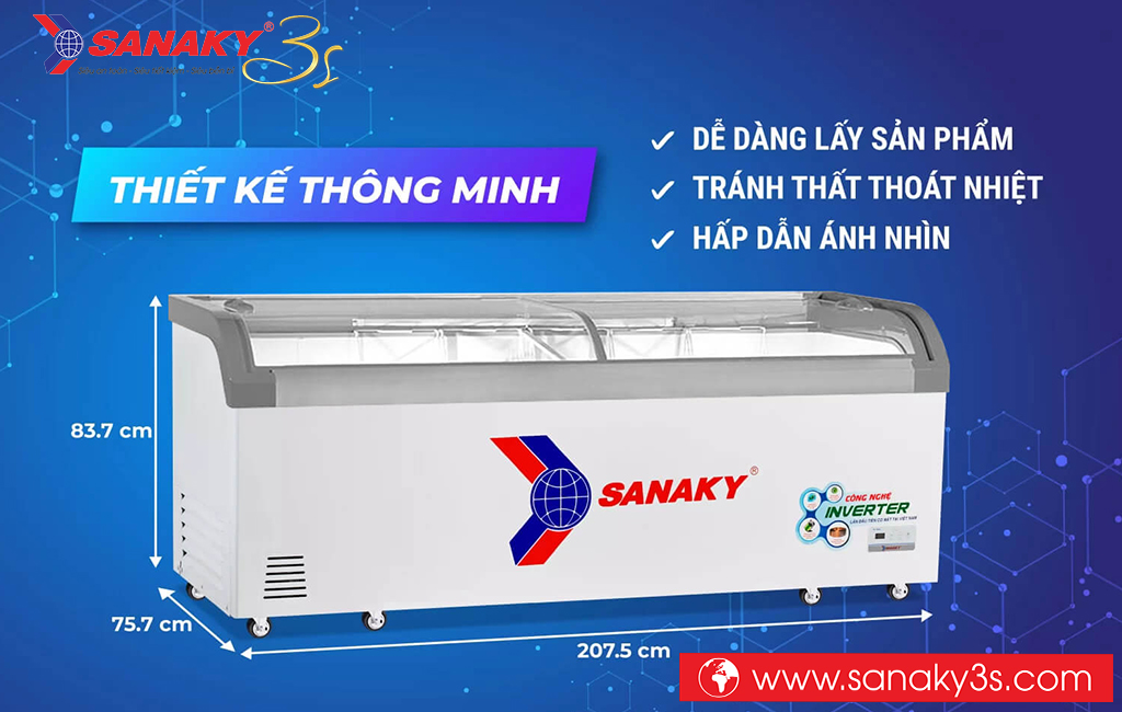 Kích thước tủ đông Sanaky VH-1099K3A