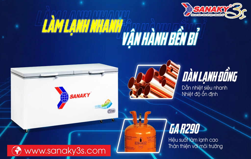 Tủ đông Sanaky VH-8699HYK sử dụng Gas R290a