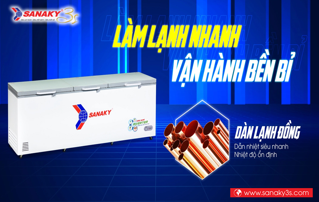 Tủ đông Inverter Sanaky VH-1199HY4K dàn lạnh ống đồng