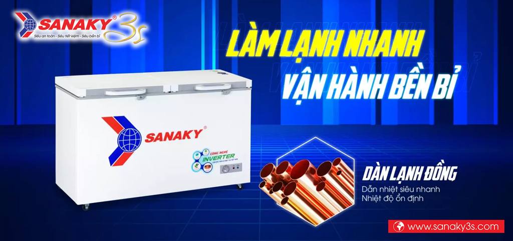 Tủ đông Sanaky Inverter VH-5699HY4K dàn lạnh đồng mới