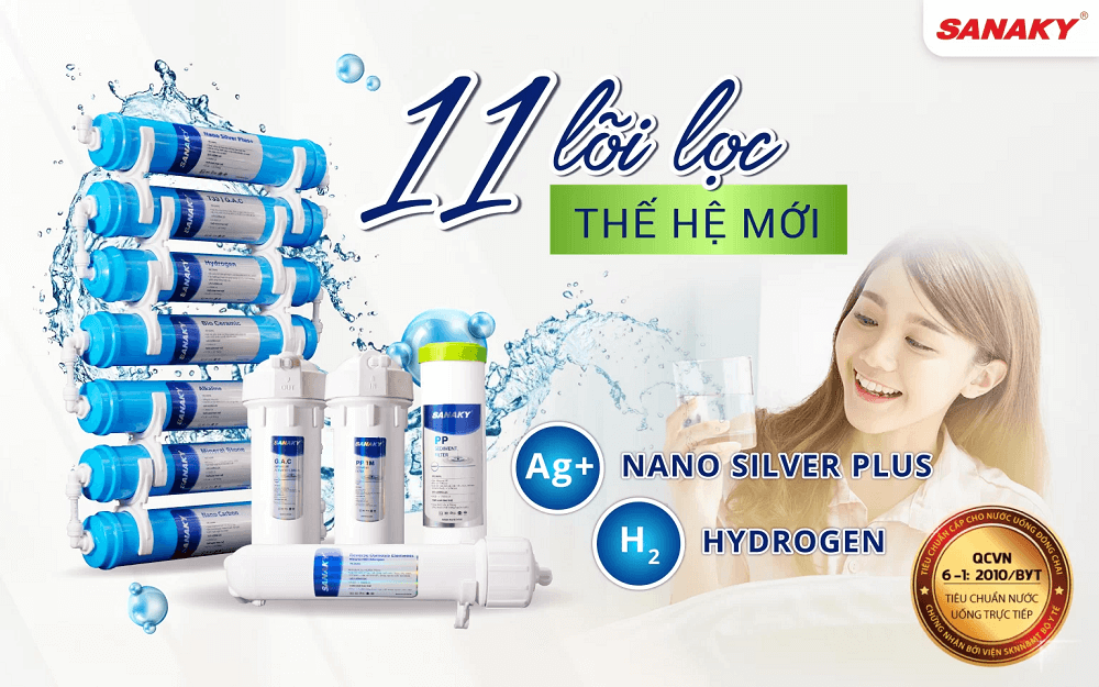Máy lọc nước Sanaky VH-202HY sở hữu hệ thống 11 lõi lọc tiên tiến