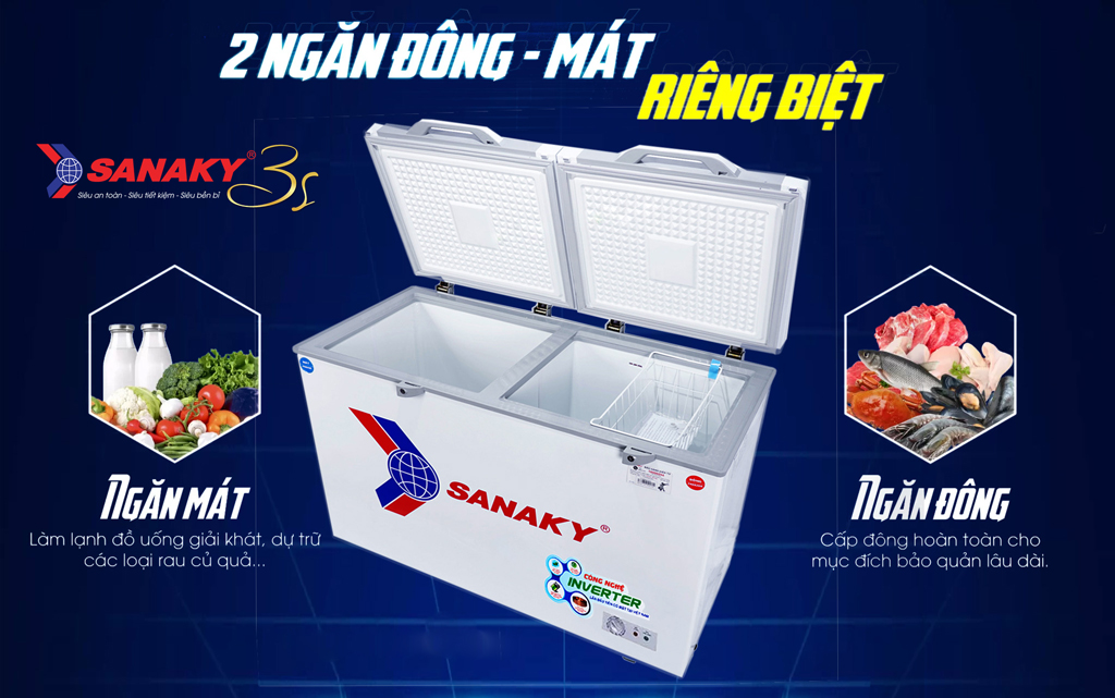 Tủ đông Inverter Sanaky 2 ngăn Đông Mát