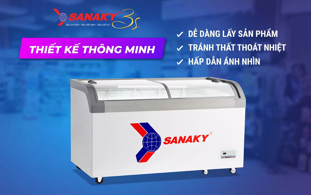 Tủ đông Inverter Sanaky mặt kính cong