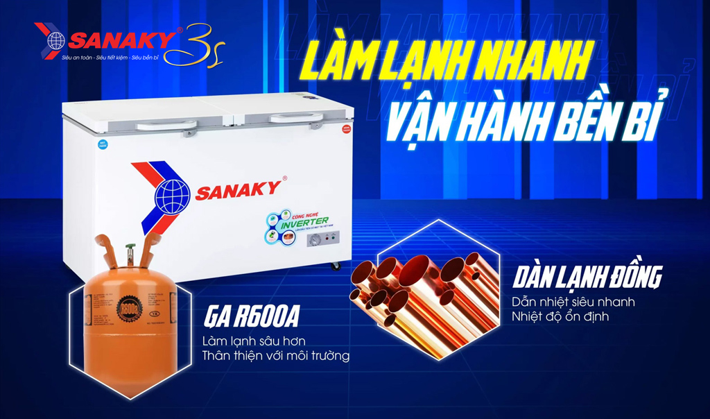 Tủ đông Sanaky gas R600a làm lạnh cực nhanh