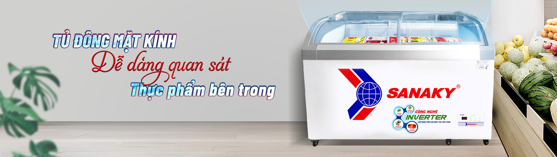 Tủ đông sanaky mặt kính cong siêu thị