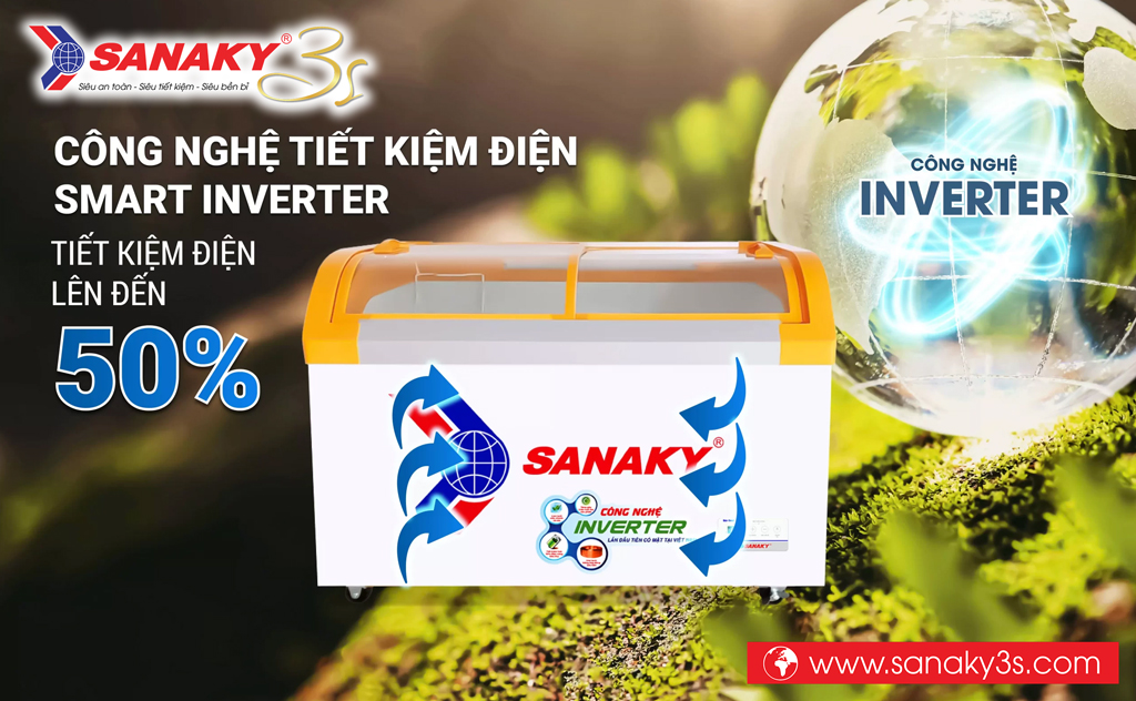 Tủ đông Inverter Sanaky VH-3899K3B màu vàng tiết kiệm điện