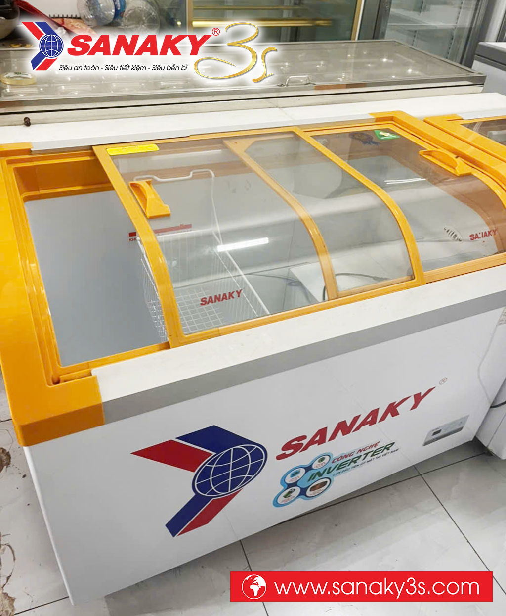 Tủ đông Sanaky Inverter VH-3899K3B màu vàng 280L