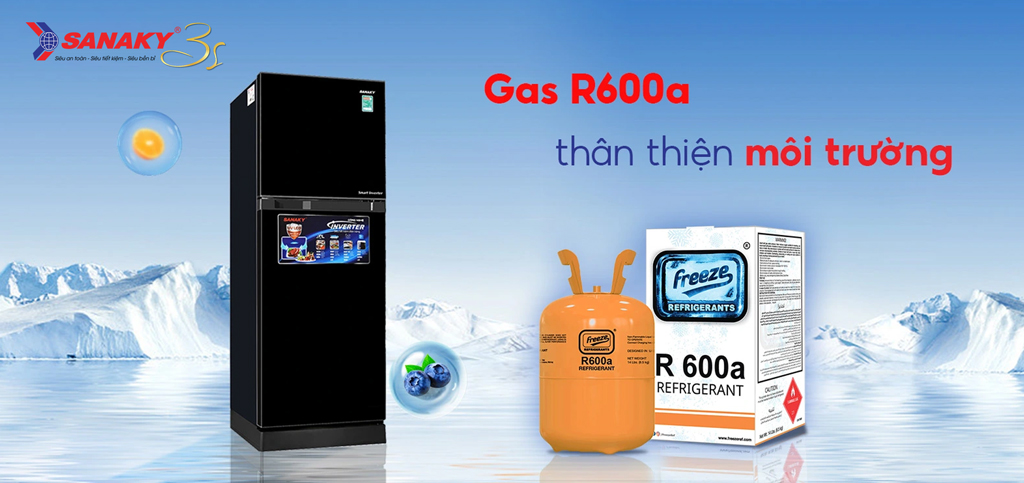 Tủ lạnh Sanaky Inverter gas R600a làm lạnh nhanh