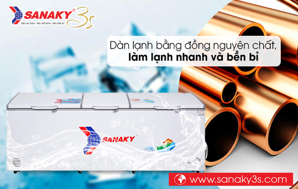 Tủ đông Sanaky dàn lạnh ống đồng làm lạnh nhanh và sâu