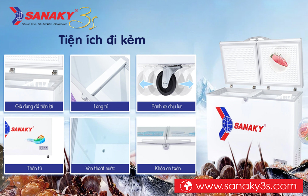 Tủ đông Sanaky với nhiều tiện ích đi kèm
