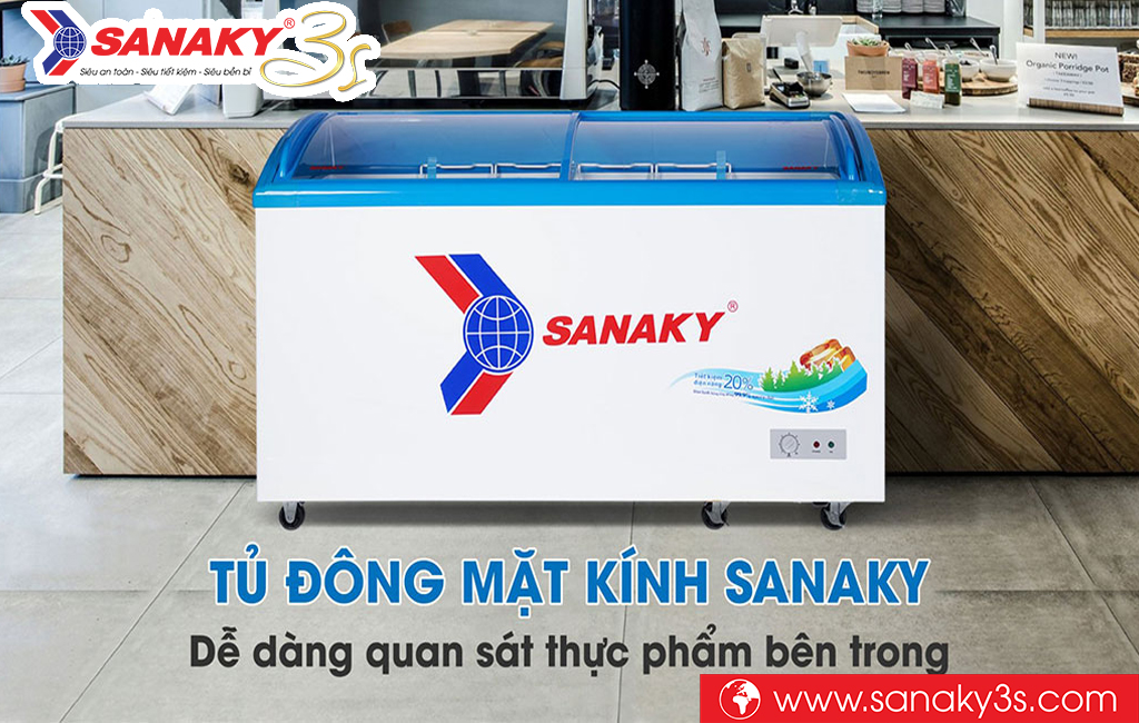 Tủ đông mặt kính Sanaky dễ dàng quan sát thực phẩm bên trong