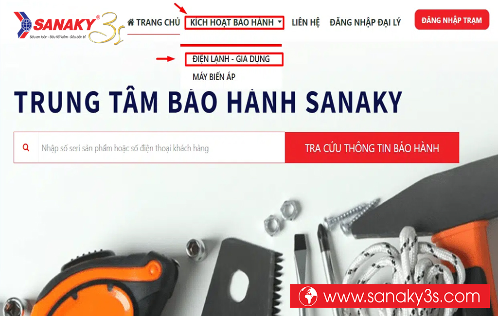 Kích hoạt bảo hành Sanaky qua Website