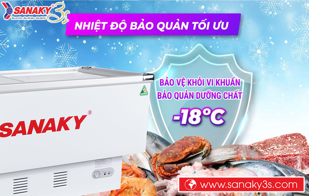 Nhiệt độ tủ đông mặt kính Sanaky