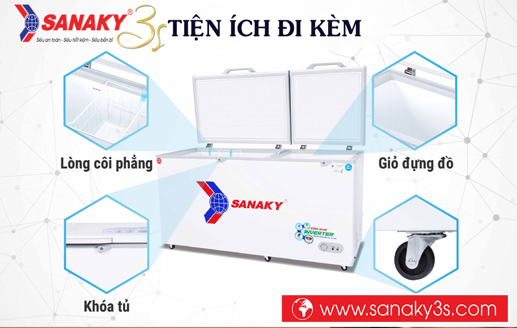 Tủ đông Sanaky VH-6699W3 nhiều tiện ích đi kèm