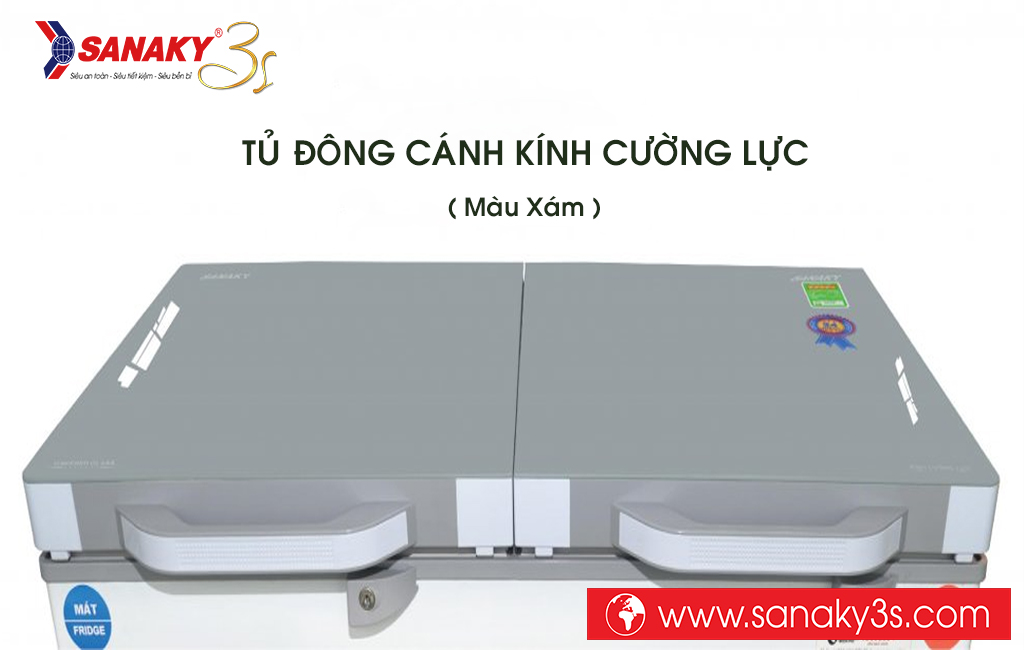 Tủ đông cánh kính cường lực Sanaky màu xám
