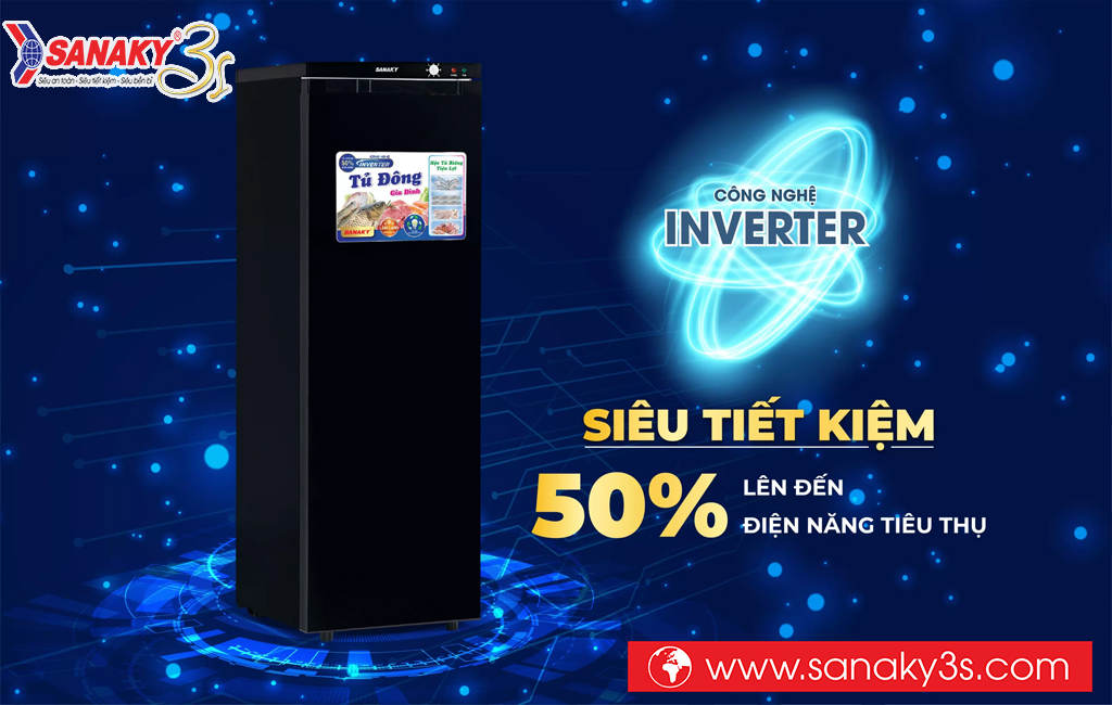 Tủ đông đứng Sanaky inverter tiết kiệm điện năng