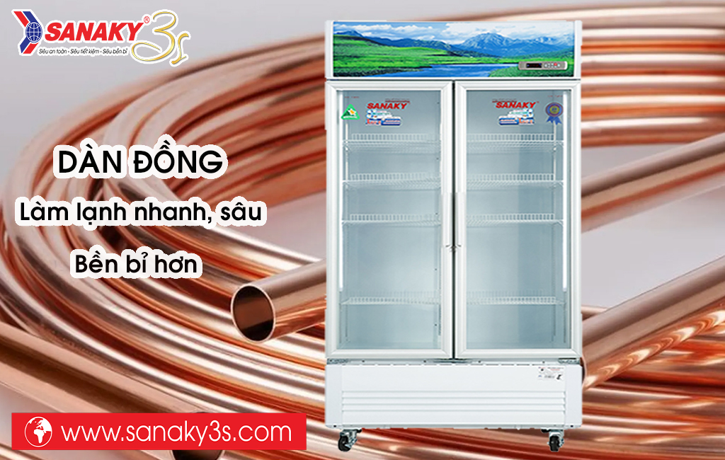 Tủ mát 2 cánh Sanaky dàn đồng