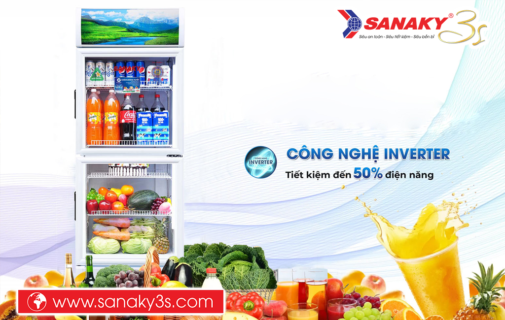 Tủ mát Sanaky 2 cánh trên dưới inverter VH-408W3L