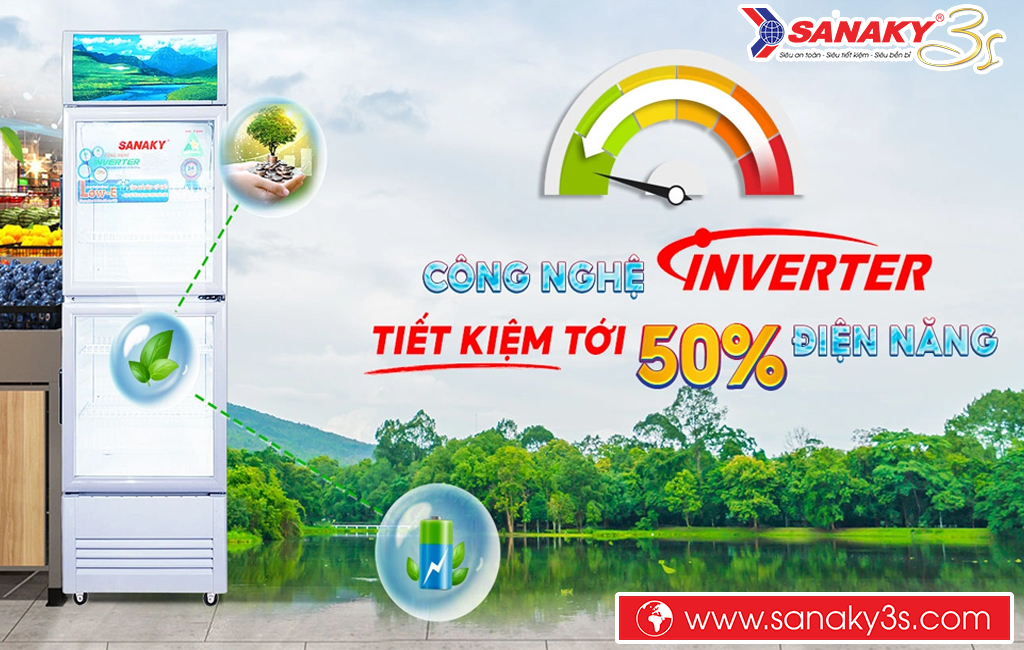 Tủ mát Sanaky VH-358W3L công nghệ inverter tiết kiệm điện năng