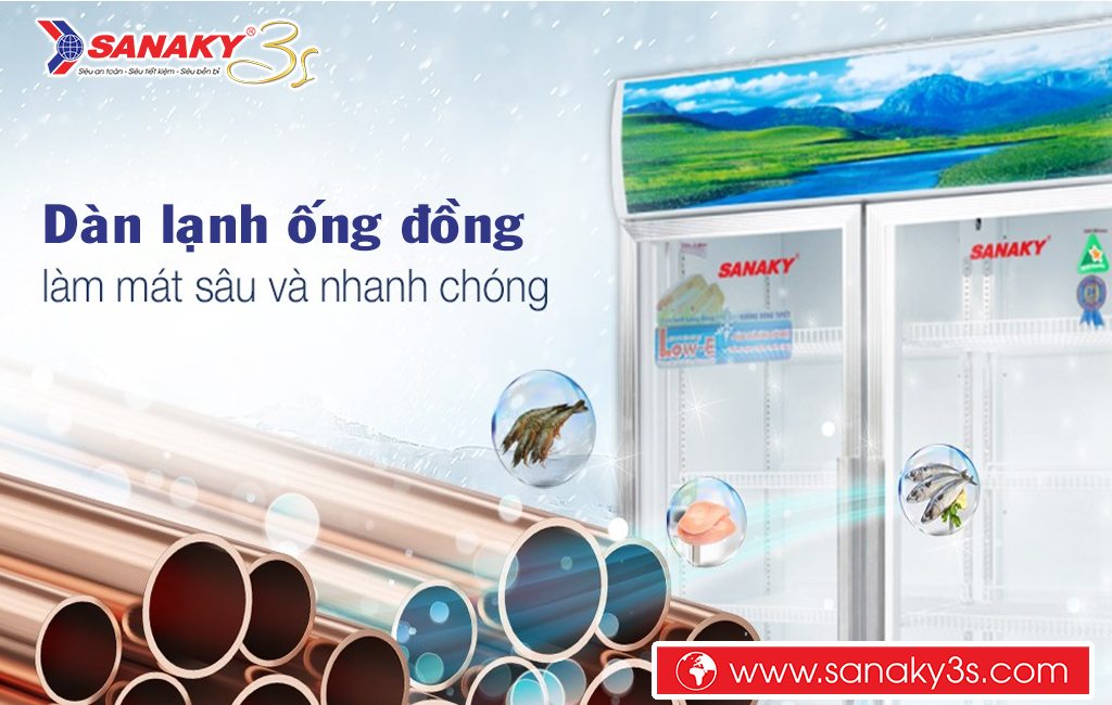 Tủ mát Sanaky dàn lạnh ống đồng giúp làm lạnh nhanh và sâu