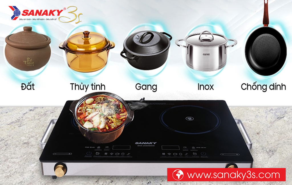 Bếp hồng ngoại đôi Sanaky không kén nồi
