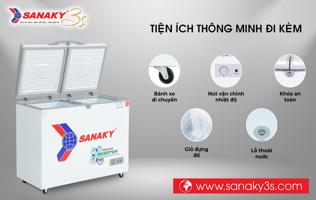 Tiện ích thông minh đi kèm tủ đông Sanaky VH-3699A3