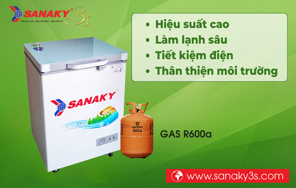 Tủ đông Sanaky VH-1599HYKD sử dụng Gas R600a