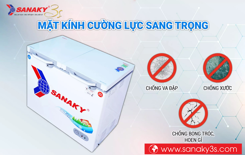 Tủ đông Sanaky mặt kính cường lực