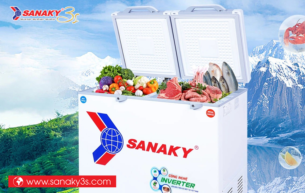 Tủ đông inverter Sanaky bảo quản thực phẩm tươi ngon