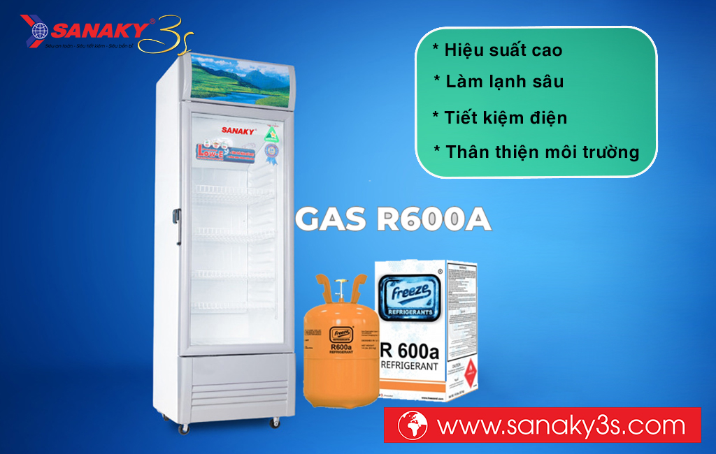 Tủ mát Sanaky Inverter VH-408K3L sử dụng Gas R600a