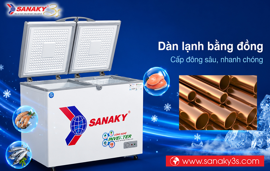 Tủ đông Sanaky 280L dàn đồng