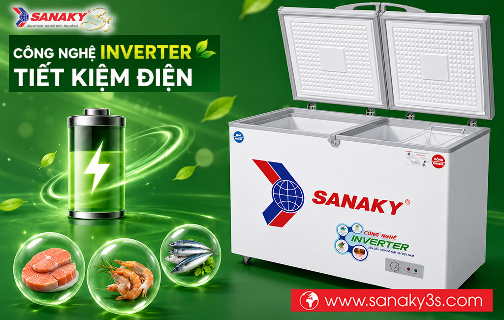 Tủ đông Sanaky inverter 280L tiết kiệm điện năng